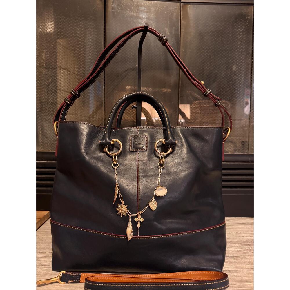 Navy Dooney Bourke Florentine Leather Chelsea Convertible Tote Bag - Picture 14 of 16